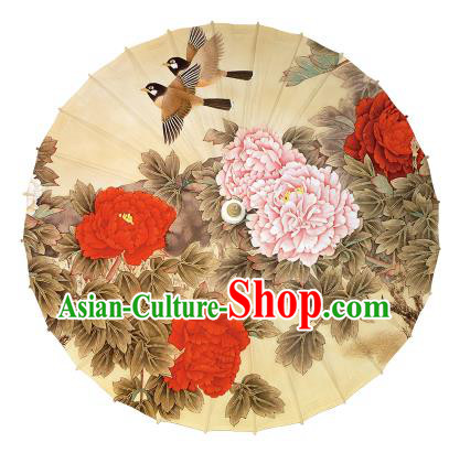 China Handmade Printing Peony Bird Umbrellas Traditional Ginger Oil Paper Umbrella Classical Dance Umbrella