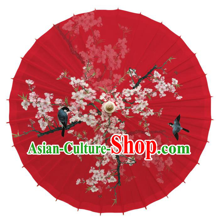 China Traditional Painting Plum Blossom Red Oil Paper Umbrella Handmade Classical Wedding Umbrella