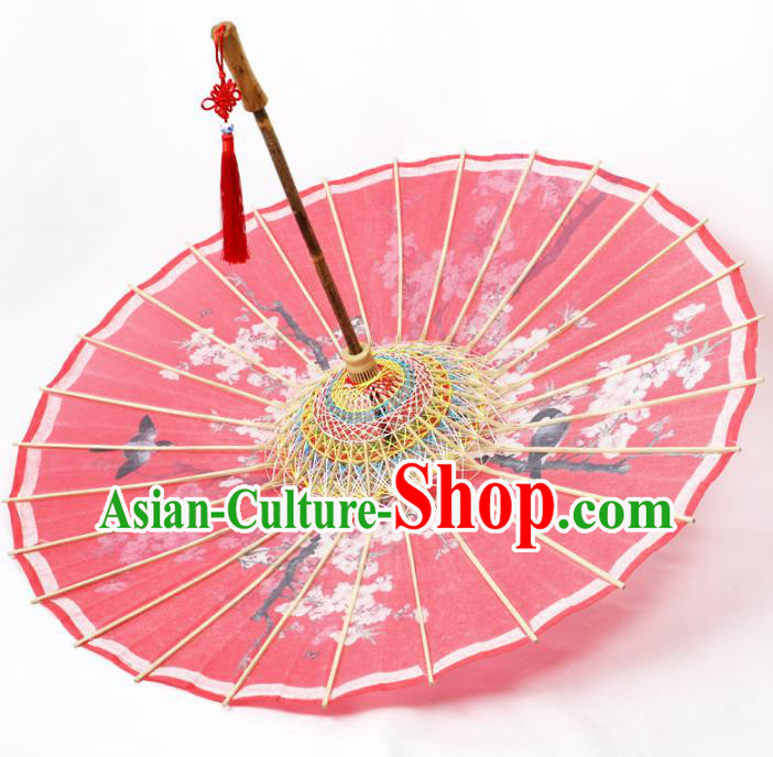 China Traditional Painting Plum Blossom Red Oil Paper Umbrella Handmade Classical Wedding Umbrella