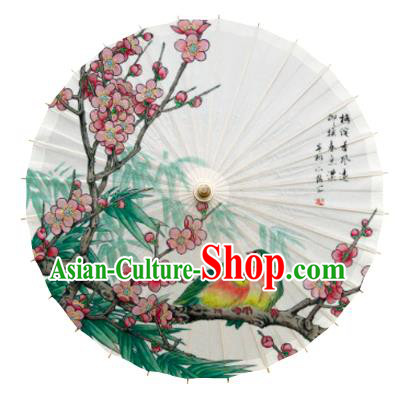 China Handmade Painting Plum Birds Oil Paper Umbrella Traditional Classical Dance Umbrella