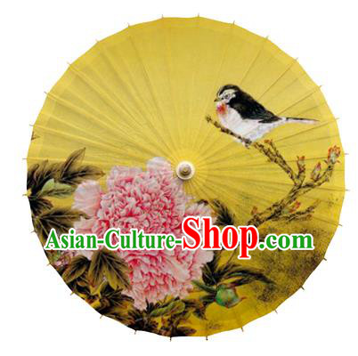 China Handmade Painting Peony Oil Paper Umbrella Traditional Dance Yellow Paper Umbrella