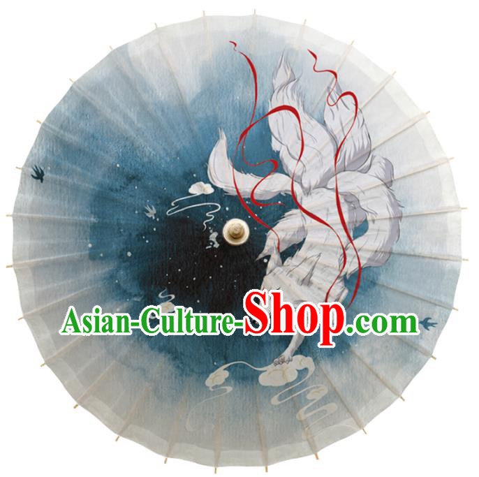 China Traditional Printing Nine Tail Fox Oil Paper Umbrella Handmade Classical Dance Umbrella