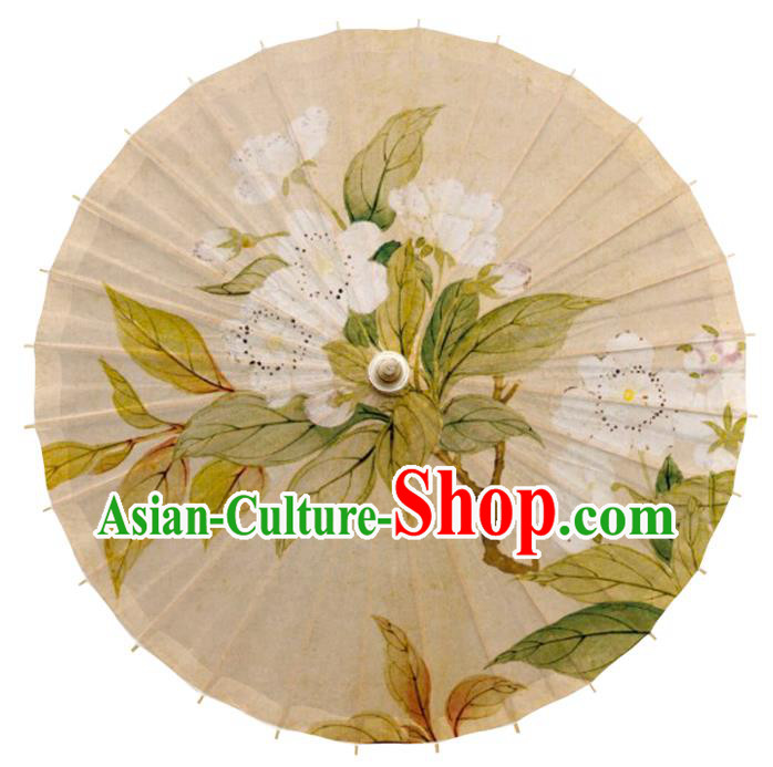 China Traditional Printing Pear Blossom Oil Paper Umbrella Handmade Classical Dance Beige Umbrella