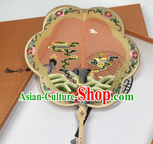 Chinese Handmade Embroidered Silk Fan Classical Dance Palace Fan Traditional Ming Dynasty Wedding Fan