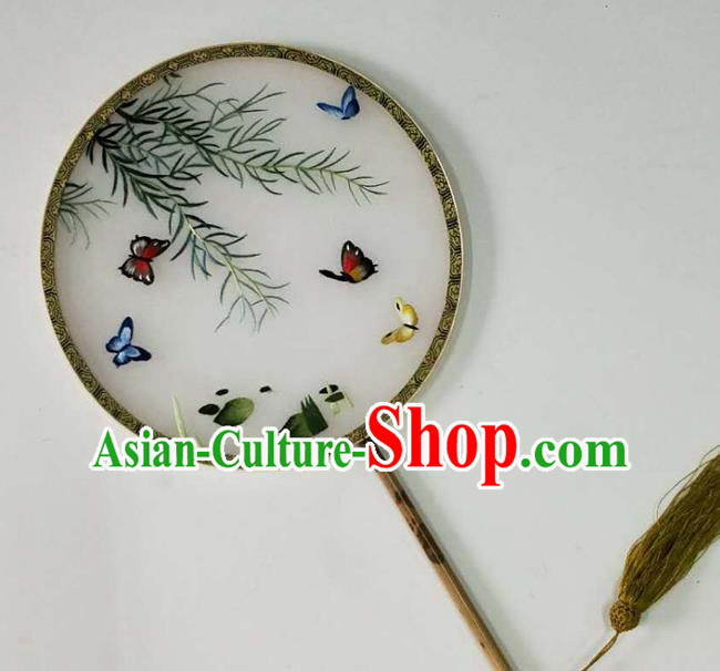 Chinese Embroidered Butterfly Palace Fan Handmade Silk Fan Traditional Circular Fan