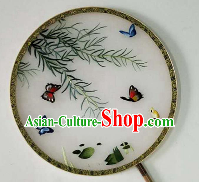 Chinese Embroidered Butterfly Palace Fan Handmade Silk Fan Traditional Circular Fan