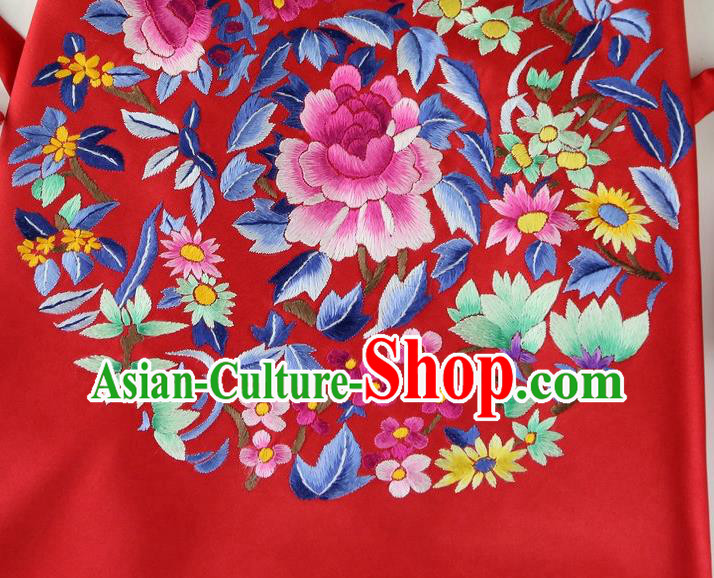 China Handmade Embroidered Peony Red Silk Bellyband Traditional Stomachers Wedding Cloth