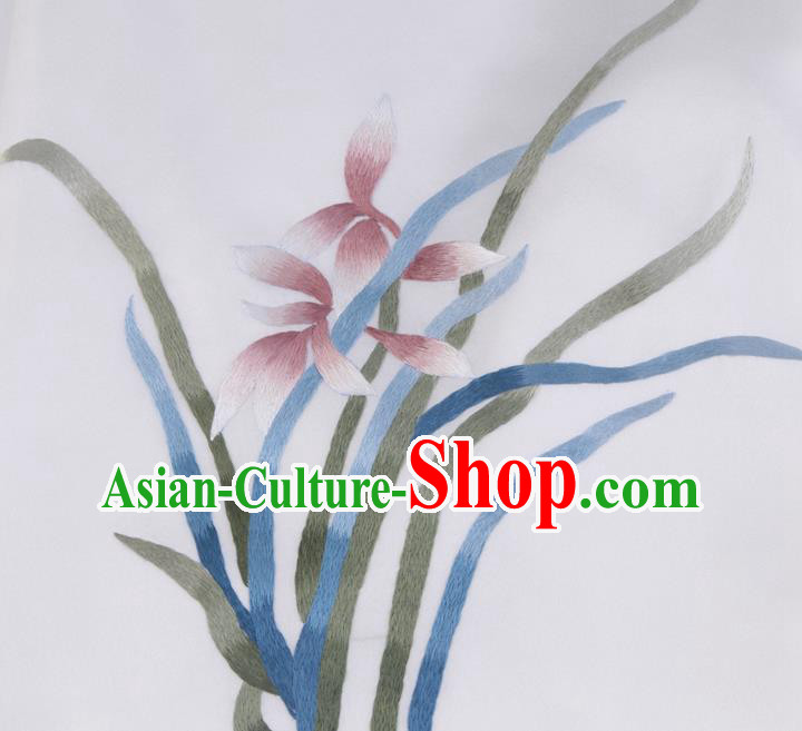 China Handmade Embroidered Orchid White Silk Bellyband Traditional Stomachers Undergarment