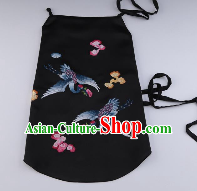 China Traditional Cheongsam Stomachers Undergarment Handmade Embroidered Cranes Black Silk Bellyband