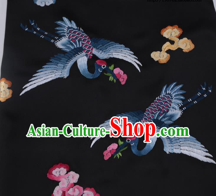 China Traditional Cheongsam Stomachers Undergarment Handmade Embroidered Cranes Black Silk Bellyband