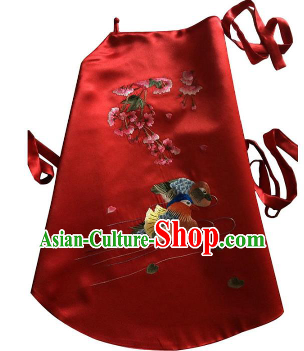 China Traditional Stomachers Wedding Undergarment Women Sexy Corset Handmade Embroidered Mandarin Duck Red Silk Bellyband