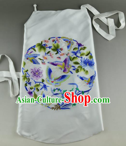 China Women Sexy Corset Handmade Embroidered Orchids Butterfly White Silk Bellyband Traditional Stomachers Undergarment
