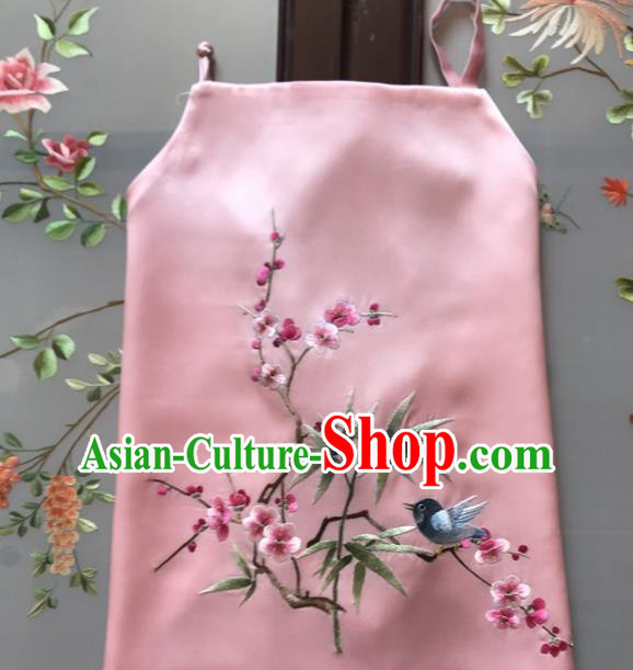 China Handmade Embroidered Plum Bamboo Pink Silk Bellyband Women Sexy Corset Traditional Undergarment Stomachers