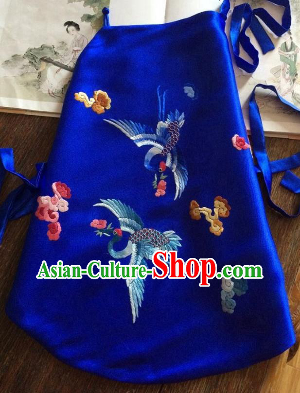 China Handmade Embroidered Crane Royalblue Silk Bellyband Traditional Undergarment Stomachers Women Sexy Corset