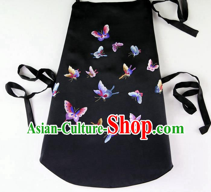 China Traditional Women Sexy Corset Undergarment Stomachers Handmade Embroidered Butterfly Black Silk Bellyband