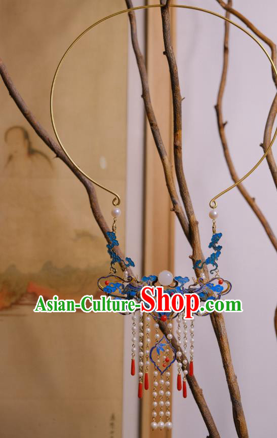 China Traditional Qing Dynasty Pearls Tassel Necklace Accessories Cloisonne Crane Necklet Pendant