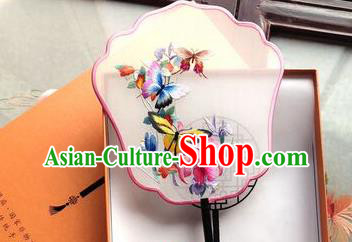 Chinese Traditional Hanfu Fan Embroidered Butterfly Palace Fan Handmade Classical Dance Silk Fan