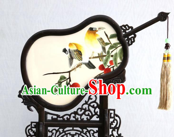 Chinese Traditional Suzhou Embroidered Table Ornament Handmade Embroidery Birds Desk Screen