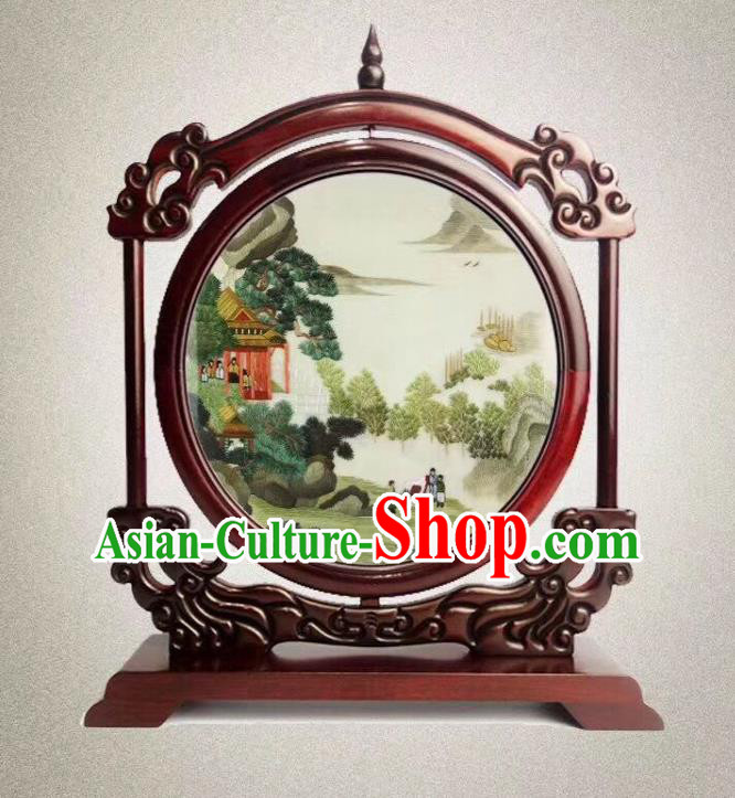 Chinese Handmade Suzhou Embroidery Desk Screen Embroidered Double Side Table Ornament