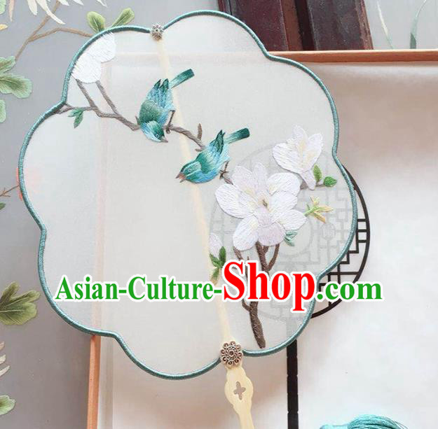Chinese Traditional Cheongsam Dance Fan Classical Silk Fan Handmade Embroidered Mangnolia Palace Fan