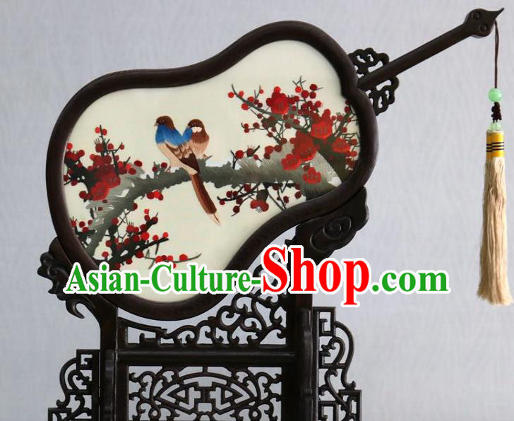 Chinese Traditional Embroidered Plum Blossom Desk Screen Handmade Double Side Embroidery Silk Craft