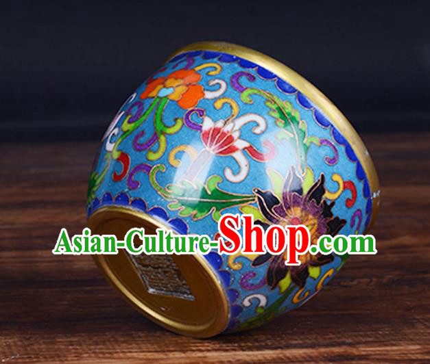 China Handmade Brass Blue Cup Traditional Cloisonne Ornament