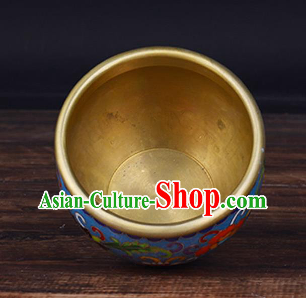 China Handmade Brass Blue Cup Traditional Cloisonne Ornament