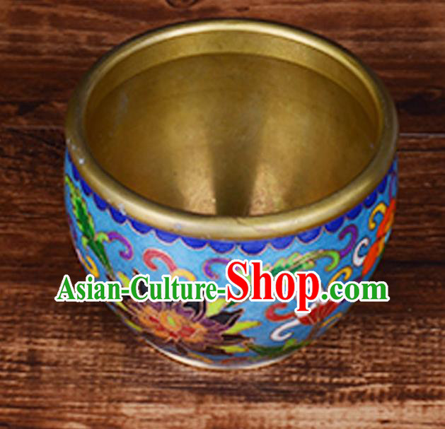 China Handmade Brass Blue Cup Traditional Cloisonne Ornament