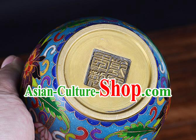 China Handmade Brass Blue Cup Traditional Cloisonne Ornament