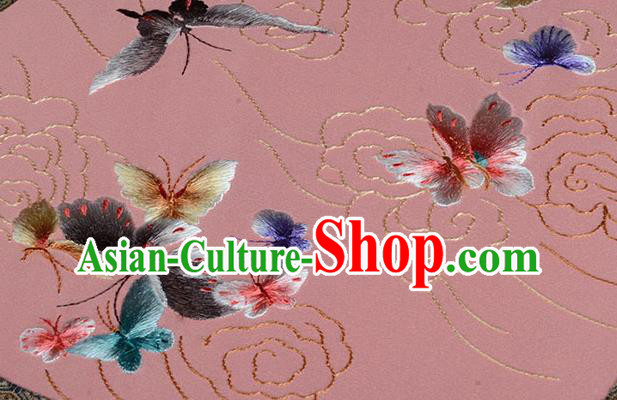 Chinese Handmade Pink Silk Fan Traditional Dance Palace Fan Embroidered Butterfly Fan