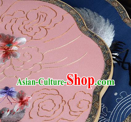 Chinese Handmade Pink Silk Fan Traditional Dance Palace Fan Embroidered Butterfly Fan