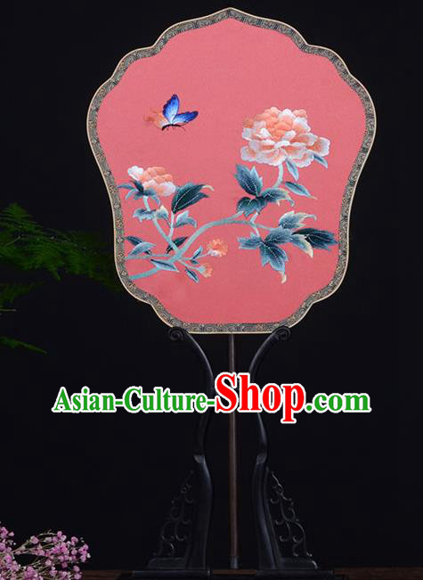Chinese Embroidered Peony Fan Handmade Double Side Silk Fan Traditional Song Dynasty Palace Fan