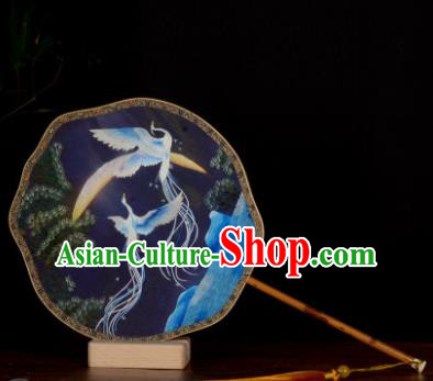 Chinese Traditional Palace Fan Embroidered Peacock Fan Handmade Blue Silk Fan