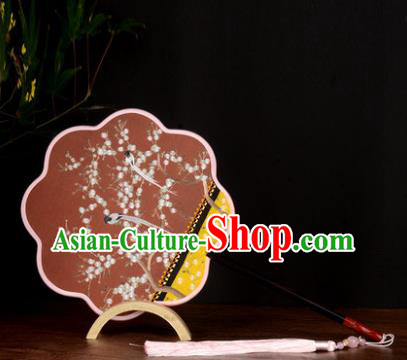 Chinese Handmade Red Silk Fan Traditional Wedding Palace Fan Embroidered Plum Blossom Fan