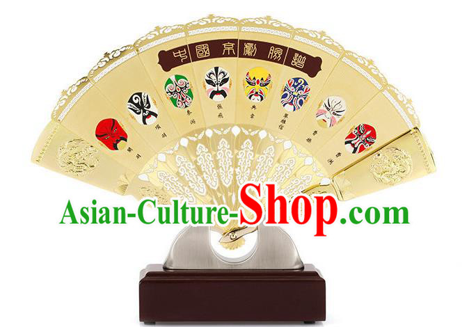 Chinese Printing Beijing Opera Facial Makeup Accordion Decoration Handmade Brass Fan Traditional Folding Fan