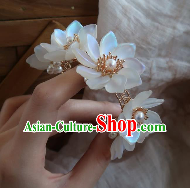 China Handmade Hanfu Hairpin Traditional Ancient Princess White Lotus Hair Stick