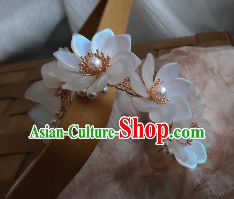 China Handmade Hanfu Hairpin Traditional Ancient Princess White Lotus Hair Stick
