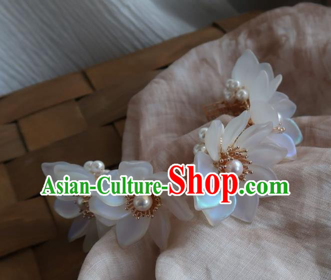 China Handmade Hanfu Hairpin Traditional Ancient Princess White Lotus Hair Stick