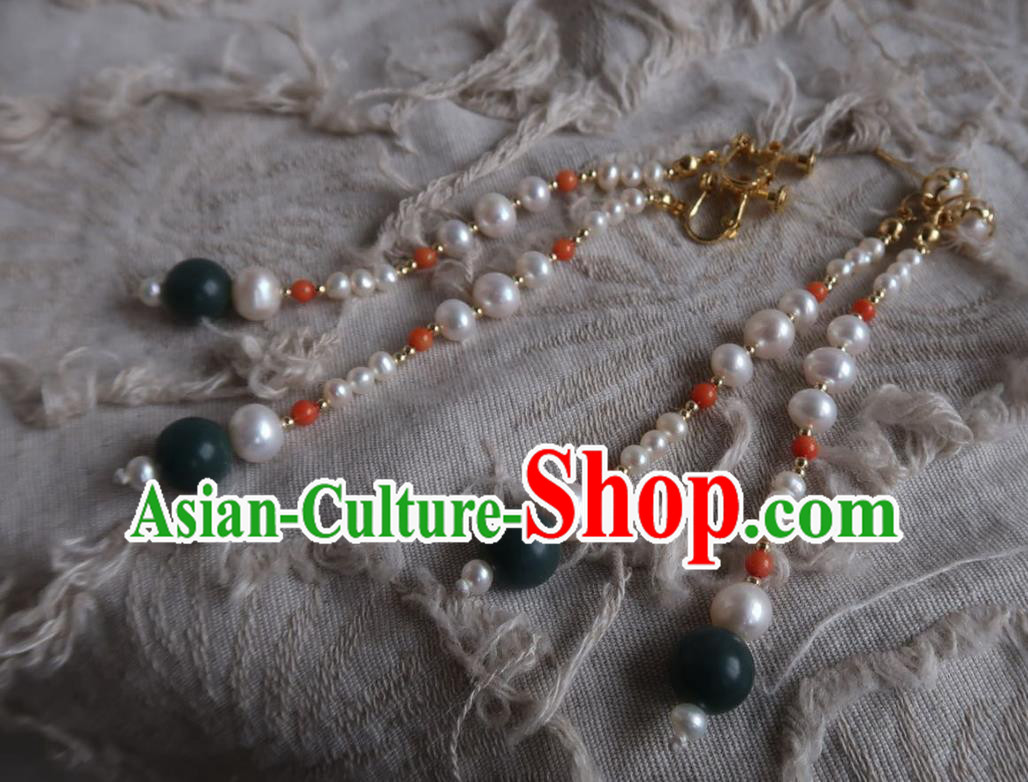 Chinese Traditional Ming Dynasty Pearls Earrings Ancient Princess Ear Accessories