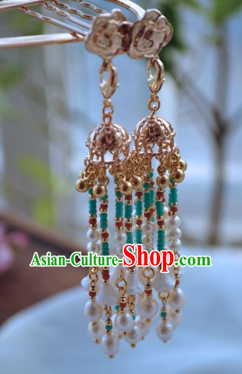 China Handmade Hanfu Golden Hairpin Traditional Ancient Ming Dynasty Princess Pearls Tassel Hair Comb