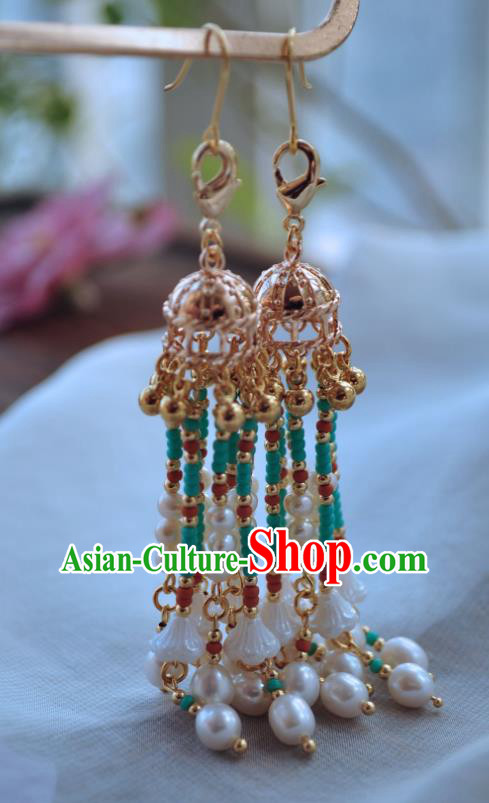 China Handmade Hanfu Golden Hairpin Traditional Ancient Ming Dynasty Princess Pearls Tassel Hair Comb