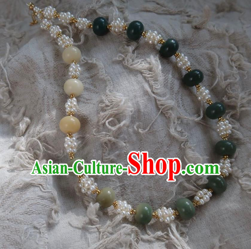 Handmade Chinese Ming Dynasty Pearls Necklet Accessories Traditional Hanfu Jade Beads Necklace