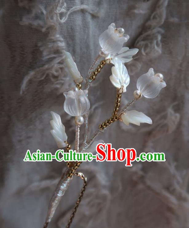 China Traditional Ancient Princess Convallaria Hair Stick Handmade Hanfu White Shell Hairpin