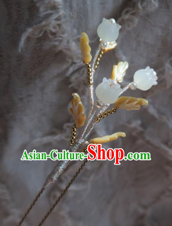 China Handmade Hanfu Yellow Shell Hairpin Traditional Ancient Princess Convallaria Hair Stick