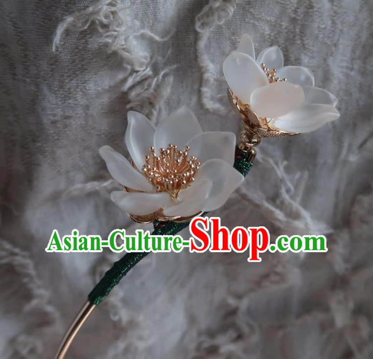 China Handmade Hanfu White Lotus Hairpin Traditional Ancient Princess Hair Stick Headwear