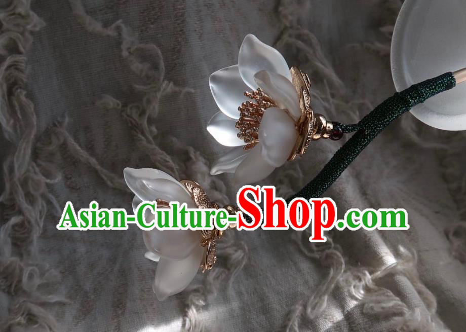 China Handmade Hanfu White Lotus Hairpin Traditional Ancient Princess Hair Stick Headwear