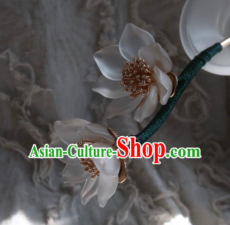 China Handmade Hanfu White Lotus Hairpin Traditional Ancient Princess Hair Stick Headwear