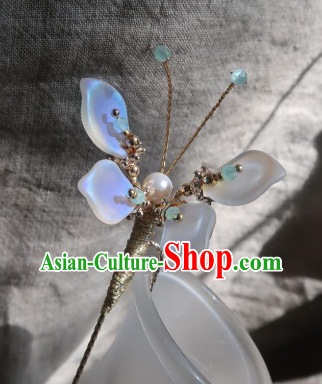 China Handmade Hanfu Moonshine Butterfly Hairpin Traditional Ancient Ming Dynasty Hair Clip