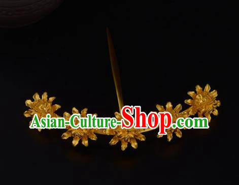 China Ancient Court Empress Golden Hairpin Handmade Traditional Song Dynasty Palace Hair Crown