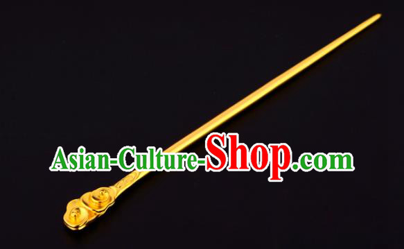 China Ancient Prince Golden Cloud Hairpin Handmade Traditional Ming Dynasty Emperor Hair Stick